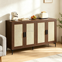 Buffet moderne avec rangement, meuble de bar à café en bois de 48 pouces avec portes et étagères, meuble de villa en bois noir