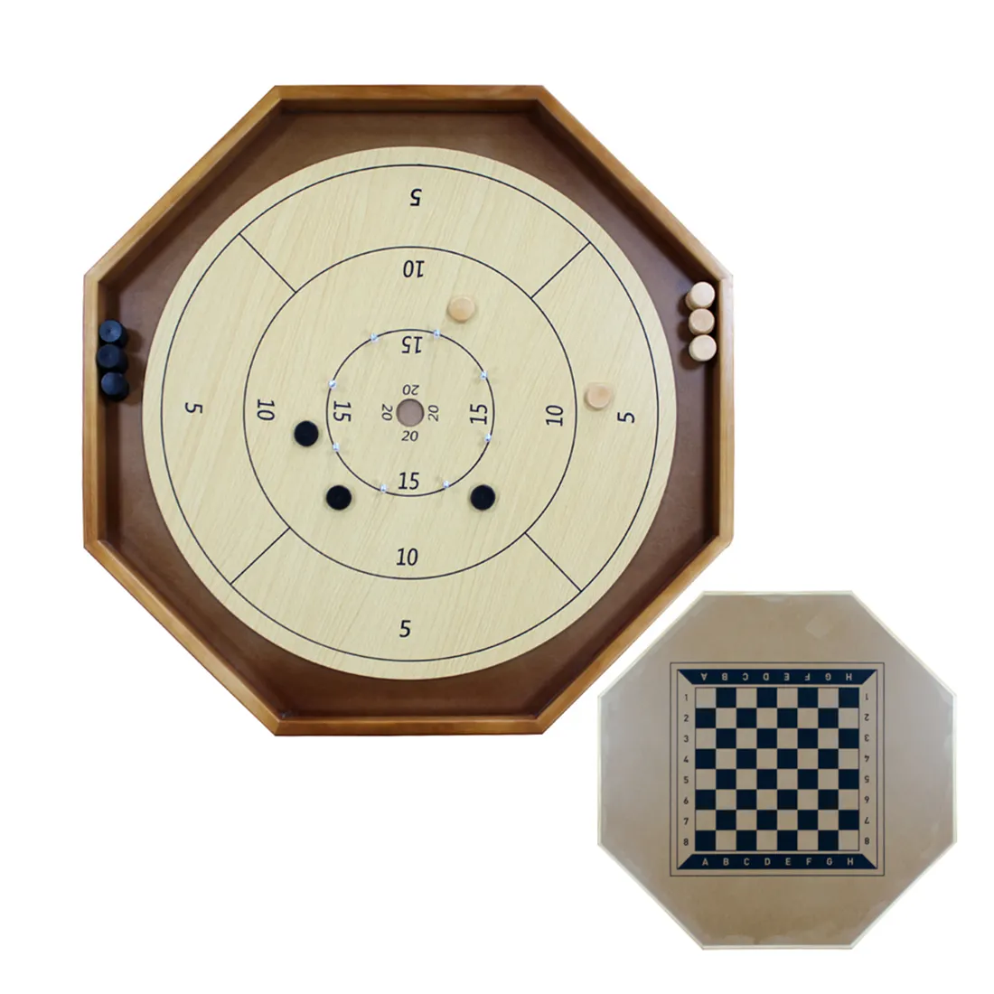 30 Inch Tournament Crokinole Checkers and Chess 2 in 1 Game Board wooden Board Game Regular Octagon for Two Players Game Board