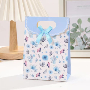 Sacs cadeaux en carton imprimés sur mesure, motif floral de luxe, avec ruban et nœud, pour faveurs de mariage, baby shower, emballage écologique pour événements - Product Image 2