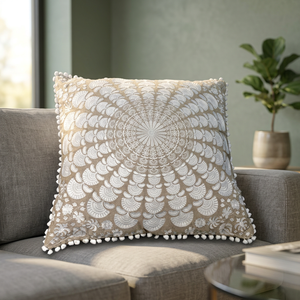 OEM Handmade Customizable 18x18 Inch <b>White</b> 100% Cotton <b>Cushion</b> <b>Cover</b> Embroidered Mandala Design National Standards Color - Product Image 2