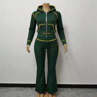 Ensemble Lounge Femme 2 Pièces en Maille Gaufrée Y2K Automne 2026 : Sweat à Capuche Uni et Pantalon Évasé en Coton Spandex pour un Style Décontracté Urbain