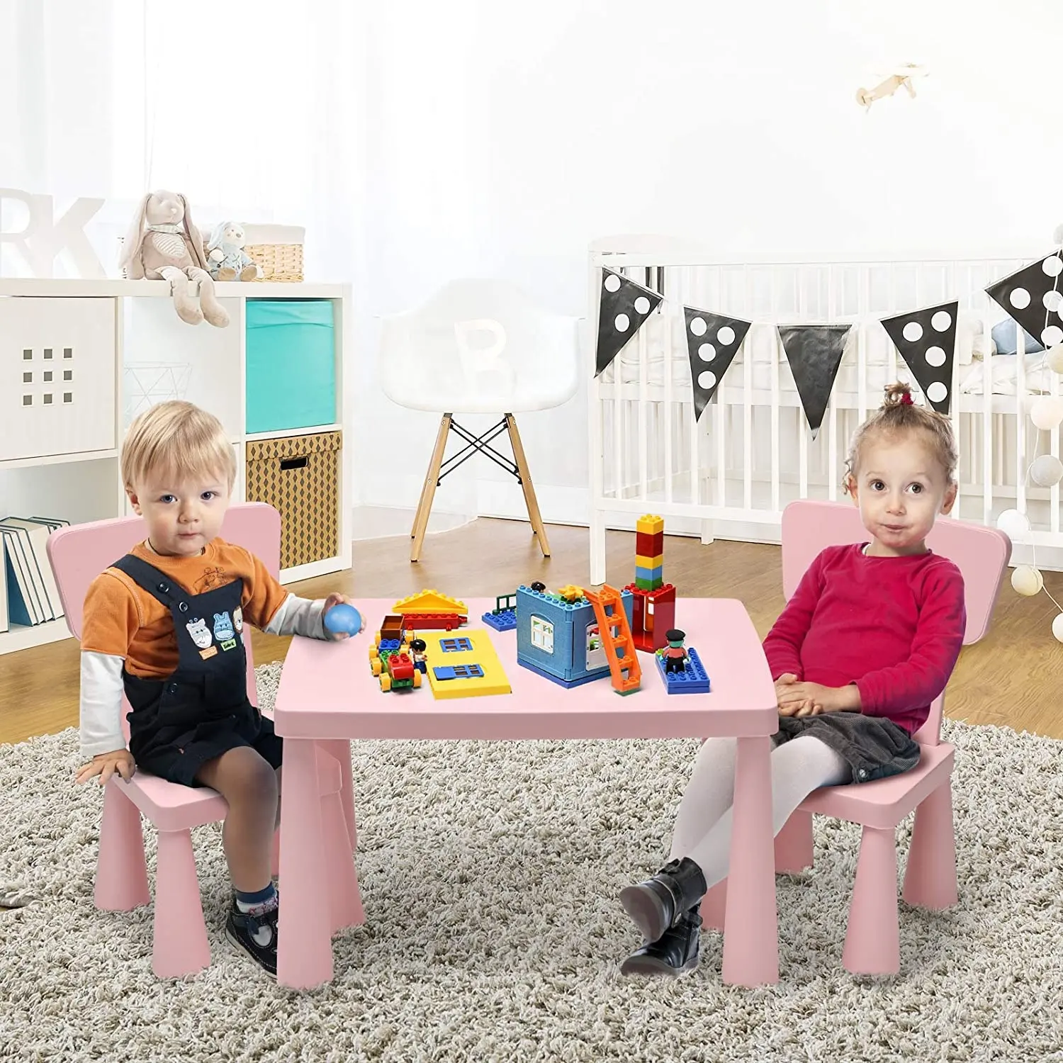 Enfant Enfant Maison Meubles enfants table et 2 chaises pour les enfants Qui Étudient À Manger Dessin Lecture Jouer 3 Pièces Table D'activités Rose