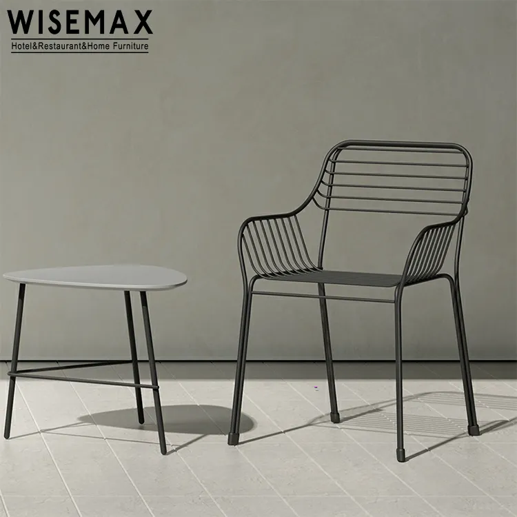 WISEMAX 가구 북유럽 식당 가구 블랙 금속 프레임 식당 의자 내구성 정원 파티오 호텔 안락 의자