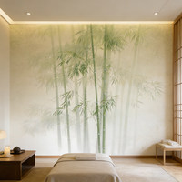 Papier peint mural 3D personnalisé en bambou zen, peinture à l'encre chinoise géométrique moderne, brume verte pour spa, salle de yoga, salle de bain, hôtel