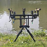 Hirisi Support de canne à pêche en aluminium réglable robuste avec 6 têtes de support, Buzz Bar, piques de berge et sac de transport RP162-3