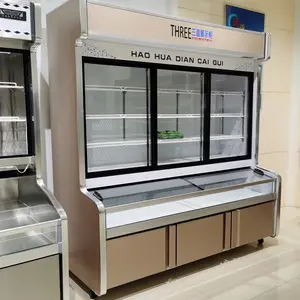 Geladeira comercial do superfício congelador porta de vidro dobro temperatura mantem fresco frutas refrigerador