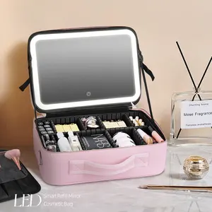 Makeup Case High Capacity Cosmetic Suitcase Full Empty Travel Makeup Organizer Make Up Storage Bag With Led Light Mirror
