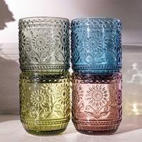 Gobelets à vin rouge en verre pressé de couleur bleue avec motif de tournesol vintage mexicain de luxe personnalisé pour les fêtes, les mariages et les bars