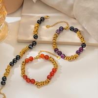 Bracelet en acier inoxydable style bohème avec perles, plaqué or 18 carats PVD, anti-ternissement, chaîne torsadée en agate, réglable pour femme