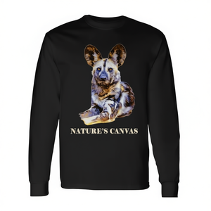T-shirt promozionale SM a maniche lunghe con design artistico dipinto a mano a tema cani selvatici africani - Product Image 3
