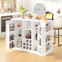 Meuble de bar moderne en U de 47,2 pouces avec plateau pliable et prise électrique pour salle à manger
