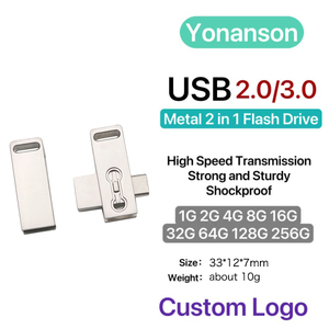 Bán Buôn Đầy Đủ Năng Suất Kim Loại Biểu Tượng Tùy Chỉnh 2 Trong <span class=keywords><strong>1</strong></span> 2.0 8GB 16GB USB Ổ Đĩa Flash 3.0 Loại C USB 64G 128G <span class=keywords><strong>Memory</strong></span> <span class=keywords><strong>Stick</strong></span> 32GB Pendrive - Product Image 2