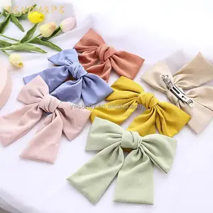 High Quality Satin Ribbon Bows Hairpins Solid Color Large Hair Bow Spring Clips BB For Women Hair Accessories