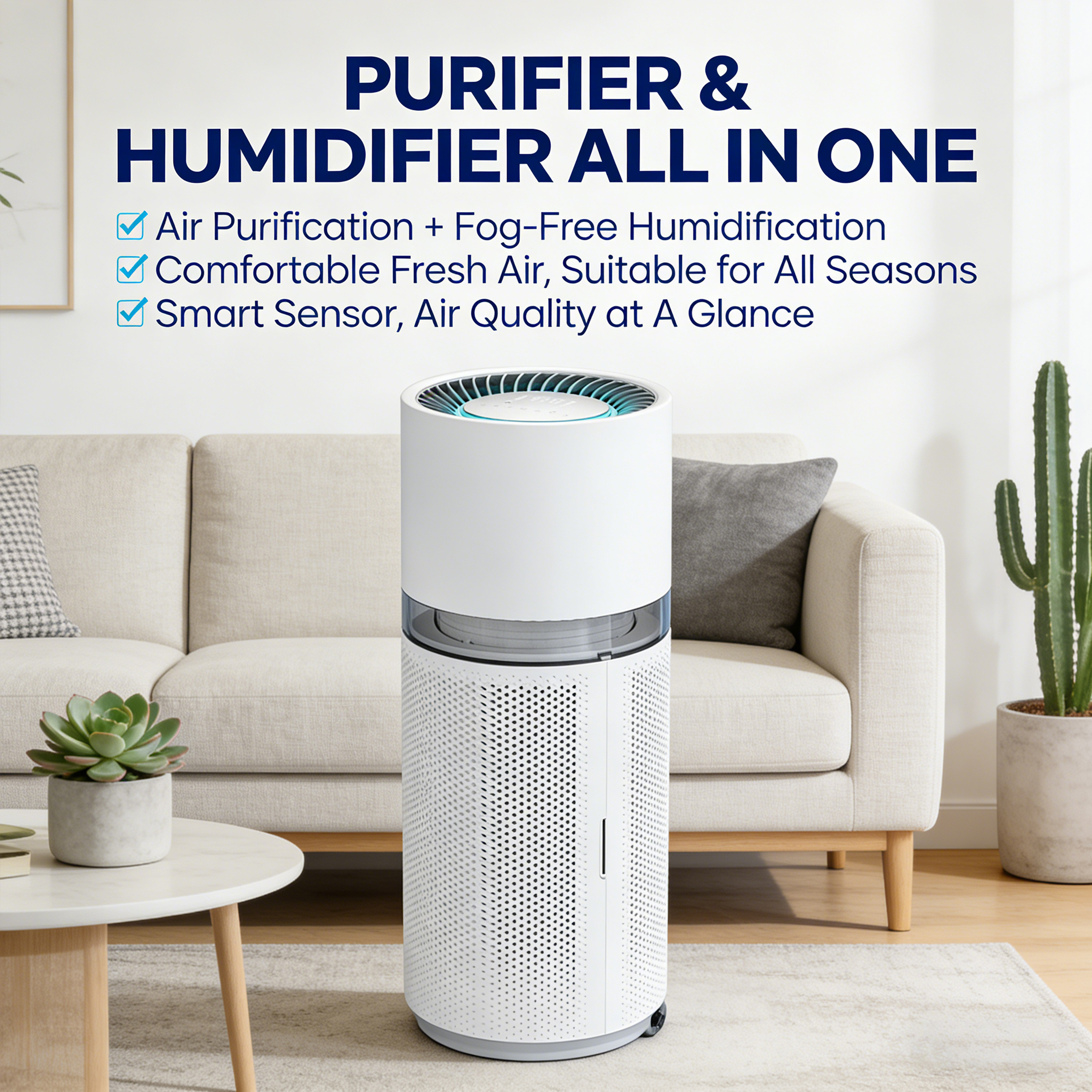 2026 New Smart Home WiFi HEPA Filter Air Purifier Humidifier 5L Large Water Tank 2 in 1 Humidifier Air Purifier