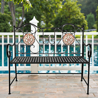 Banc de jardin moderne en fer noir en forme de papillon Zhongpin - Meuble en métal durable et écologique pour 2 personnes, idéal pour la terrasse et le parc