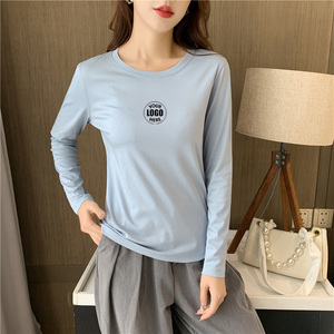 Camiseta de Manga Larga de Algodón Mercerizado 100% para Mujer, Estilo Casual de Otoño, Corte Ajustado, 170 g/m² - Product Image 1