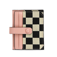 Dompet Koin Kulit PU Motif Kotak-kotak Modis, Dompet Mini Kanvas, Tempat Kartu Multifungsi, Tempat Kartu Kredit & ID untuk Wanita