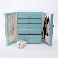 Boîte à bijoux haut de gamme, boîte de rangement à bijoux à tiroirs rigides multicouches avec inserts fonctionnels personnalisés, design de poignées en métal de luxe