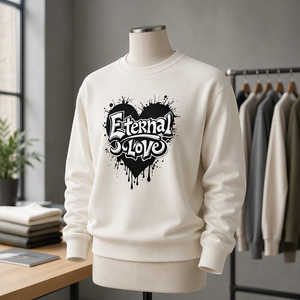 Sweat-shirt à col rond en coton pour homme, imprimé graphique cœur, manches longues, vente en gros - Product Image 5