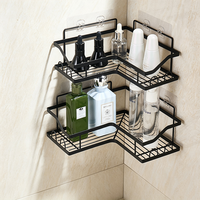 Étagère de rangement triangulaire murale en métal antirouille pour salle de bain, sans perçage, pour cosmétiques et flacons de shampoing