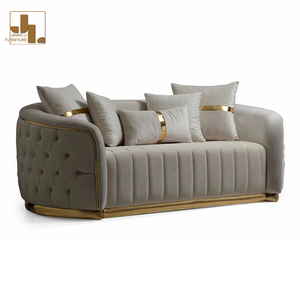 أريكة فاخرة إيطالية الطراز للبيع الساخن للفنادق والفلل، طقم أريكة 3+2+1 مع أزرار مزخرفة، إطار خشبي وقماش مخملي لغرفة المعيشة - Product Image 5