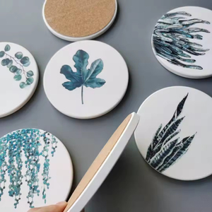 European Style Silk Screen Printed Ceramic Coaster Retro Floral Pattern Creative Waterproof Insulated <b>Pad</b> for Coffee Promotional - Product Image 2