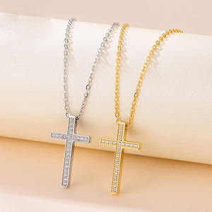 Vintage Religious Gold Plated Cross Diamond Stainless Steel Pendants Fine Fashion <b>Jewelry</b> Necklaces Christian for Women 2024 - Product Image 1