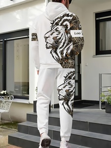Conjunto Deportivo para <span class=keywords><strong>Hombre</strong></span>, <span class=keywords><strong>Sudadera</strong></span> con Capucha y Pantalones Cortos con Estampado Animal 3D, para Primavera/Otoño, Método de Tejido de Punto - Product Image 1