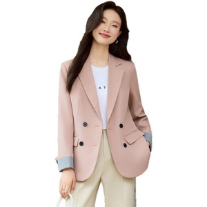 Women's Black Casual Blazer Double <b>Button</b> Solid Color Anti-Wrinkle Worsted Spring Autumn Plus Size <b>Suit</b> Top - Product Image 5