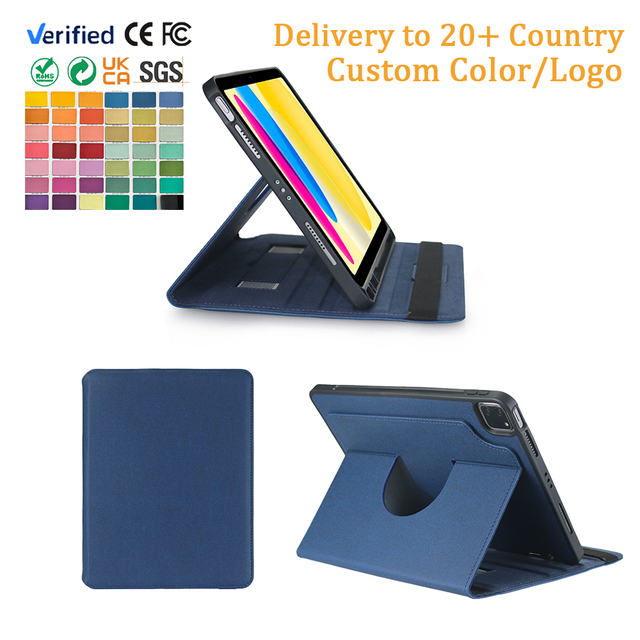 360 Rotation Tablet Case iPad 10.9 Inch Auto Wake-up Sleep Hand Strap Rugged Leather PC+TPU Blue Rotatable Case Multi-color