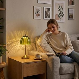 High CRI Ra95 LED Desk Lamp Rechargeable <b>Touch</b> Dimmable Iron Body Flower Shape Glass Shade Creamy Style Table Lamp - Product Image 5