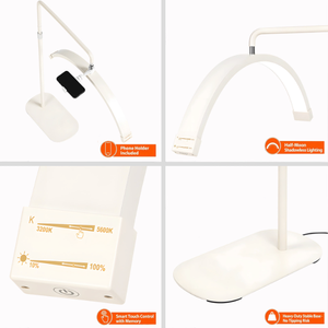Lampes de sol réglables OEM pour lit de pose de cils, lampe à anneau demi-lune dorée pour cils, lampe pour extensions de cils, PMU, spa, éclairage pour artiste en cils - Product Image 5
