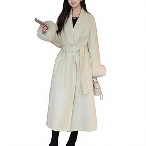 <b>Women</b> Double-Faced Wool <b>Coat</b> Long <b>Belted</b> Overcoat Shawl Collar Autumn Winter Outerwear - Product Image 3