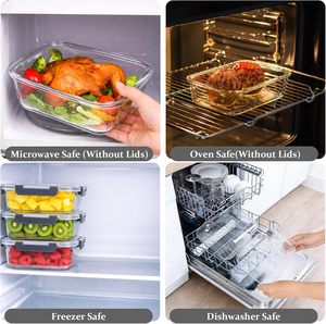 5個セット 1060ml ガラス製食品保存容器セット 密閉型ミールプレップボックス 蓋付き スタッカブルランチボックス キッチン、オフィス用 - Product Image 6
