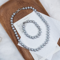 Ensemble collier et bracelet en perles d'eau douce naturelles plaquées gris, bijoux en perles pour femmes, cadeau