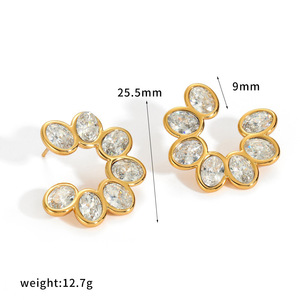 Flower <b>Stud</b> <b>Earrings</b> Stainless Steel Bezel <b>Set</b> Crystal Geometric Design Party Wear Gold And <b>Silver</b> Tone - Product Image 3