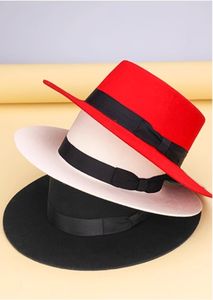 W281 Gentlemen Handmade HotSale Jazz Hat Large Brim Haute Qualité Ruban Décoration Unisexe Personnalisé <span class=keywords><strong>Pas</strong></span> <span class=keywords><strong>Cher</strong></span> 100% Chapeau Plat en Feutre de Laine - Product Image 6