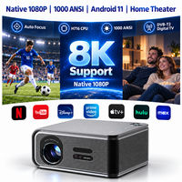Projecteur Android avec mise au point automatique, correction automatique de la distorsion trapézoïdale, résolution native 1080p, WiFi intelligent, haut-parleurs HiFi, télévision numérique DVB-T2, home cinéma