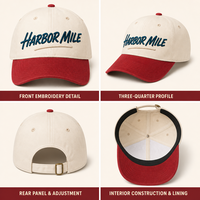 Casquette de baseball en sergé de coton brodée avec logo personnalisé, 6 panneaux, visière crème et rouge, structurée, pour la vente en gros et les souvenirs
