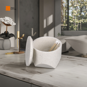 Caja de Algodón de Poliresina Ecológica de Lujo a Precio de Fábrica, con Partículas Pequeñas de Terrazo, Tapa Fácil de Limpiar, para Hisopos de Maquillaje, Coleteros, Sales de Baño - Product Image 1