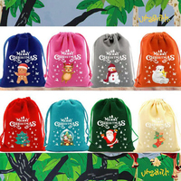 Groothandel Kerstcadeautas van rode flocking stof met cartoonprint 20*30cm model Fruit Candy