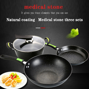 Vendi bene <span class=keywords><strong>set</strong></span> regalo <span class=keywords><strong>pietra</strong></span> medica tre <span class=keywords><strong>set</strong></span> <span class=keywords><strong>di</strong></span> padella antiaderente padella wok pentola per fonderia padella pentola per zuppa padella <span class=keywords><strong>in</strong></span> ghisa - Product Image 2