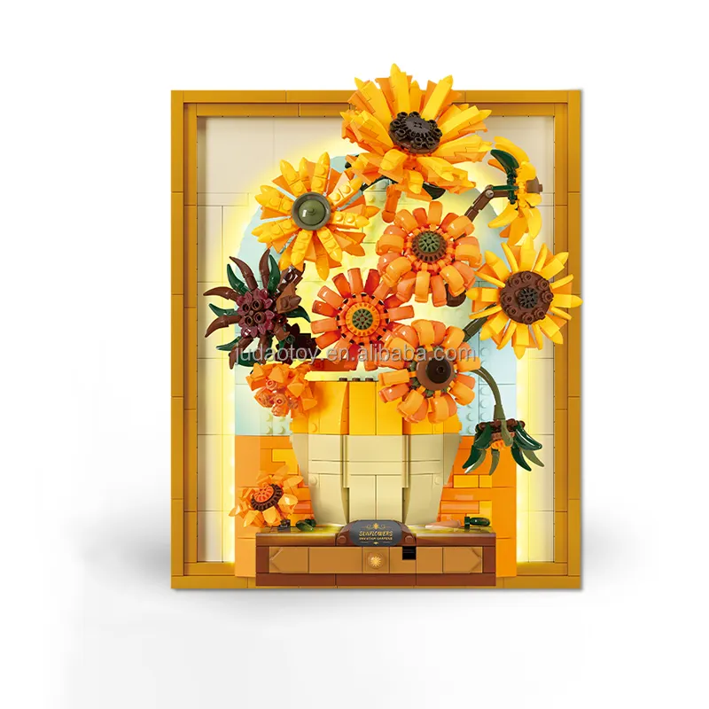WeKKi 506302 Sonnenblumen-Foto rahmen Klassische Kunst Bild Modell Ziegel MOC Spielzeug für Kinder Home Deco Baustein-Sets