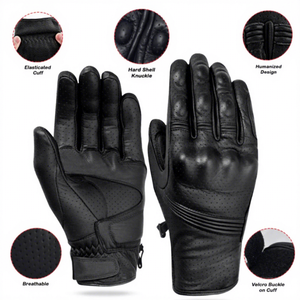 Gants de conduite unisexes en cuir à doigts entiers, respirants, perforés, avec sangle de poignet réglable, toutes saisons - Product Image 3