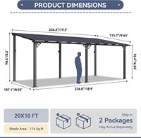 10' X 20' Hochbelastbarer Carport mit Hartdach aus Aluminium und Polycarbonat-Dach, Große Wandmontierte Markisen und Sichtschutz