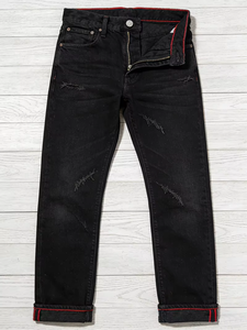Custom Brand Men's Vintage Straight Mid Waist Breathable Selvedge Denim <b>Jeans</b> with <b>Button</b> <b>Fly</b> Medium Wash Solid Pattern - Product Image 2