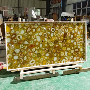 Dalle de pierre translucide de luxe au design moderne, agate jaune, pierre précieuse, comptoir en pierre gemme rétroéclairé pour hôtels - Product Image 2