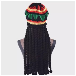 Bonnets, Bérets, Casquettes rayées, Chapeaux en fil tressé pour perruques, style européen-américain, à motifs feuille arc-en-ciel, pour Halloween, Hip-hop, Reggae, <span class=keywords><strong>Dreadlocks</strong></span> - Product Image 6
