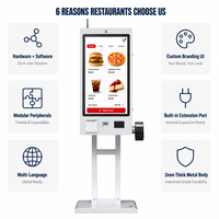 Kiosque de commande en libre-service à écran tactile de 27 pouces avec lecteur QR, support au sol, compatible multi-OS