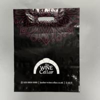 Sacs de courses en plastique noir avec logo personnalisé, poignées renforcées, pour boutiques et vente de vins